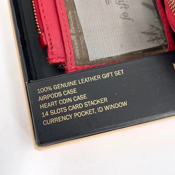 LODIS Genuine Leather Tech Gift Set Airpod Case Wallet Pink Red NIB - Picture 11 of 13